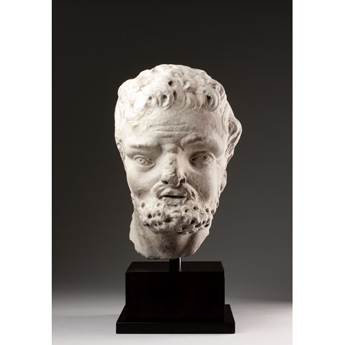 Rare Ancient Roman Marble Head of a Grotesque Nubian Dwarf